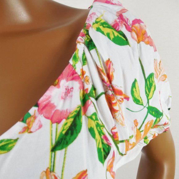 NEW YORK & CO Top M NWT White Floral On & Off the Shoulder Wrap Blouse Tie Waist - Picture 5 of 13